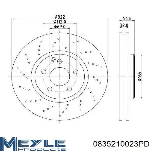 Диск переднього гальма Meyle 0835210023PD ціна, від 114.78 USD