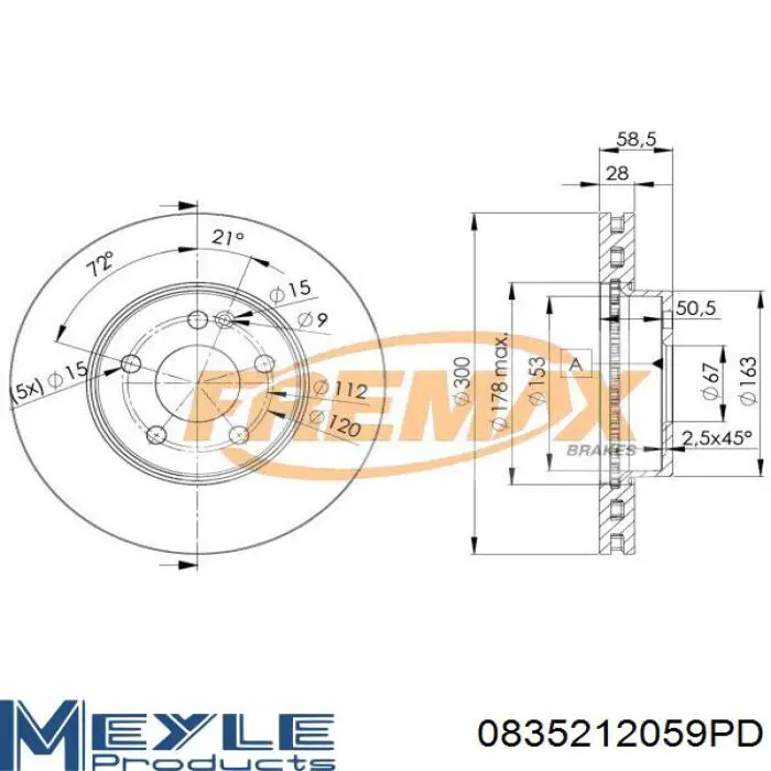 Диск гальмівний передній Meyle 0835212059PD