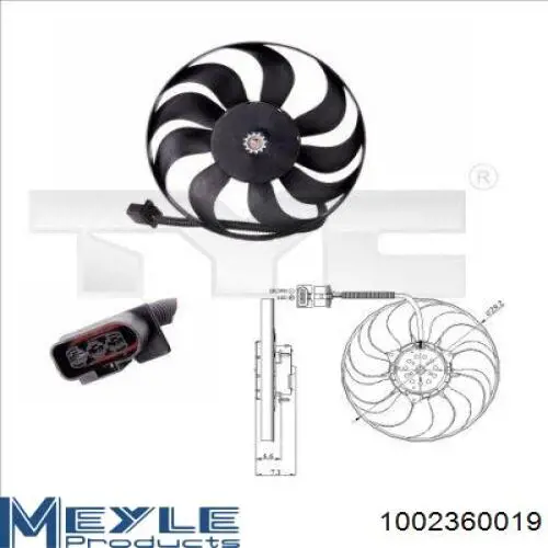 1002360019 Meyle електровентилятор охолодження в зборі (двигун + крильчатка)