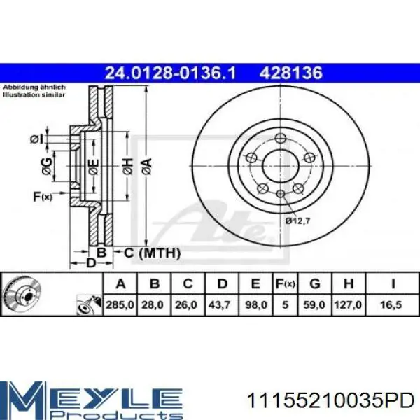 Диск переднього гальма Meyle 11155210035PD ціна, від 44.91 USD