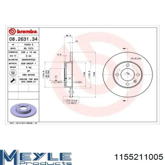 Диск переднього гальма Meyle 1155211005 ціна, від 15.84 USD