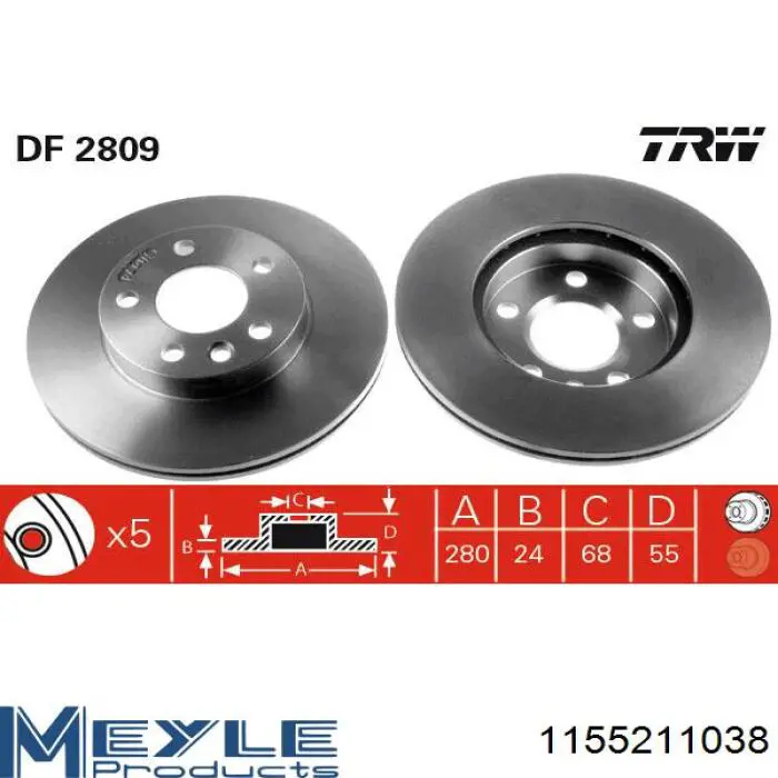 1155211038 Meyle диск гальмівний передній