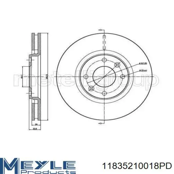 Гальмівні диски передні 11835210018PD Meyle