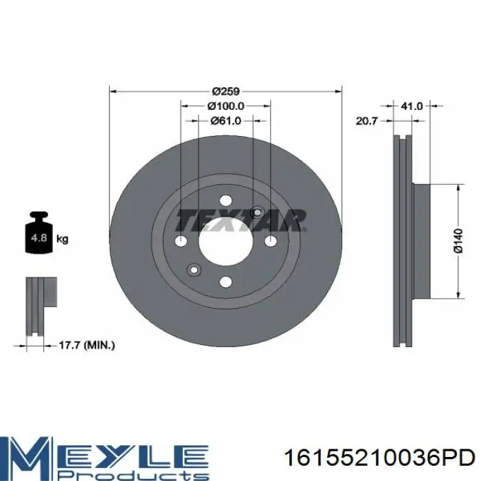 Диск переднього гальма Meyle 16155210036PD ціна, від 28.89 USD