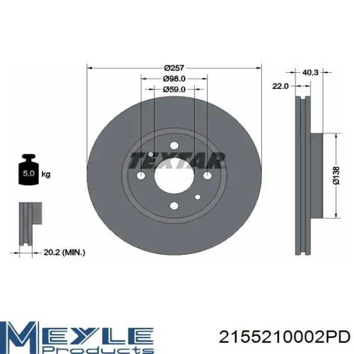 Гальмівні диски передні 2155210002PD Meyle