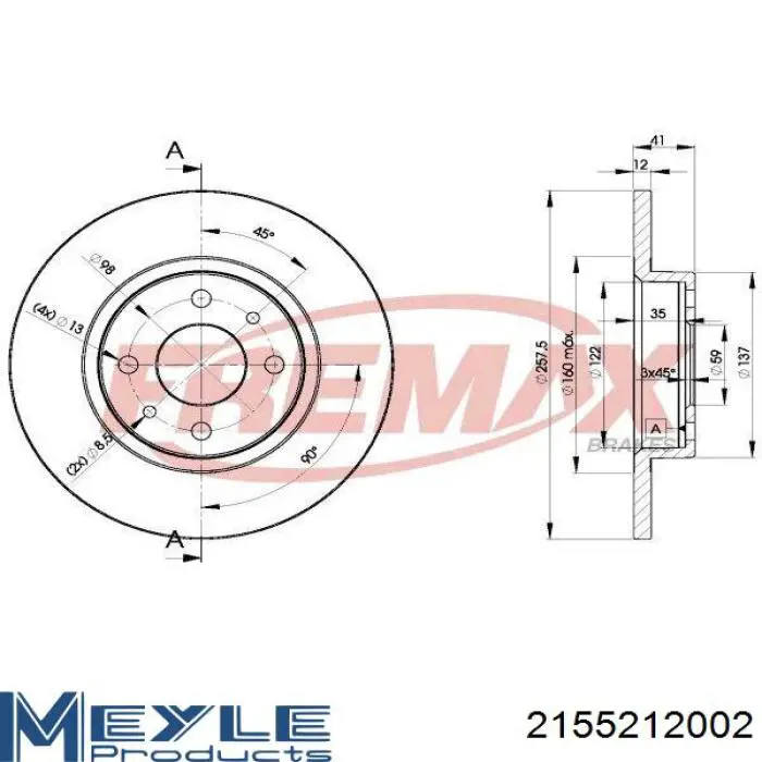 Диск гальмівний передній Fiat/Alfa/Lancia 46554302