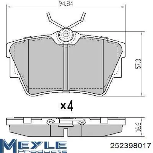 252398017 Meyle Колодки гальмівні задні, дискові