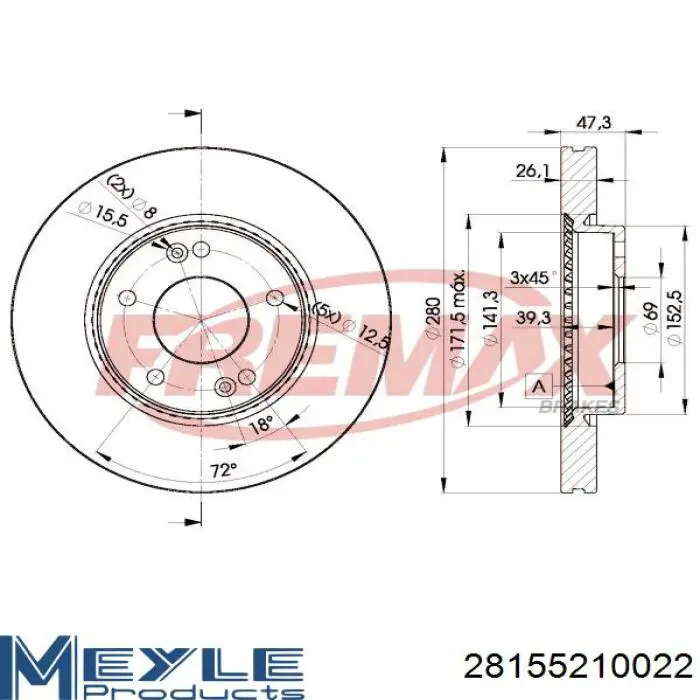Диск гальмівний передній Meyle 28155210022