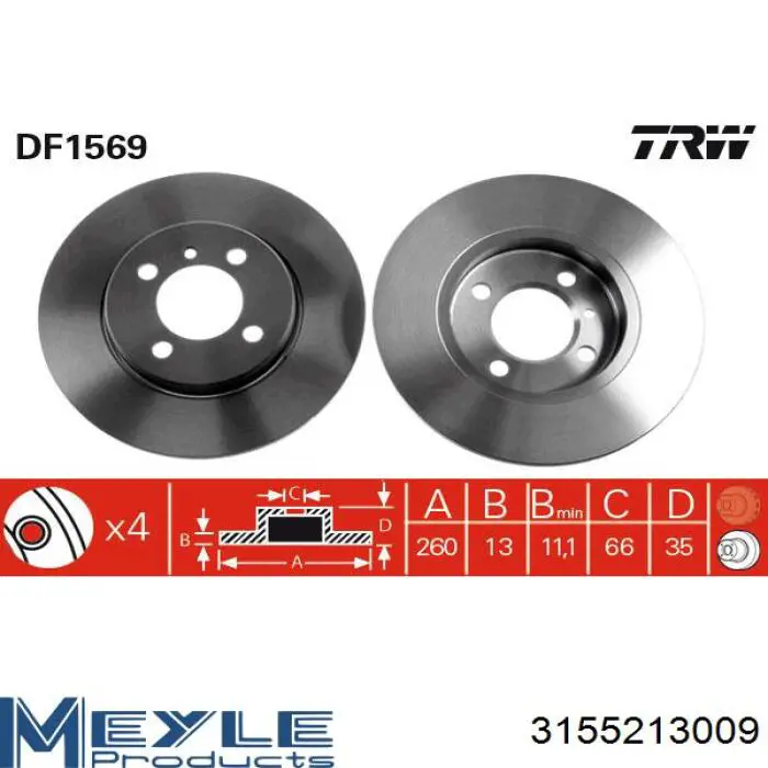 3155213009 Meyle диск гальмівний передній