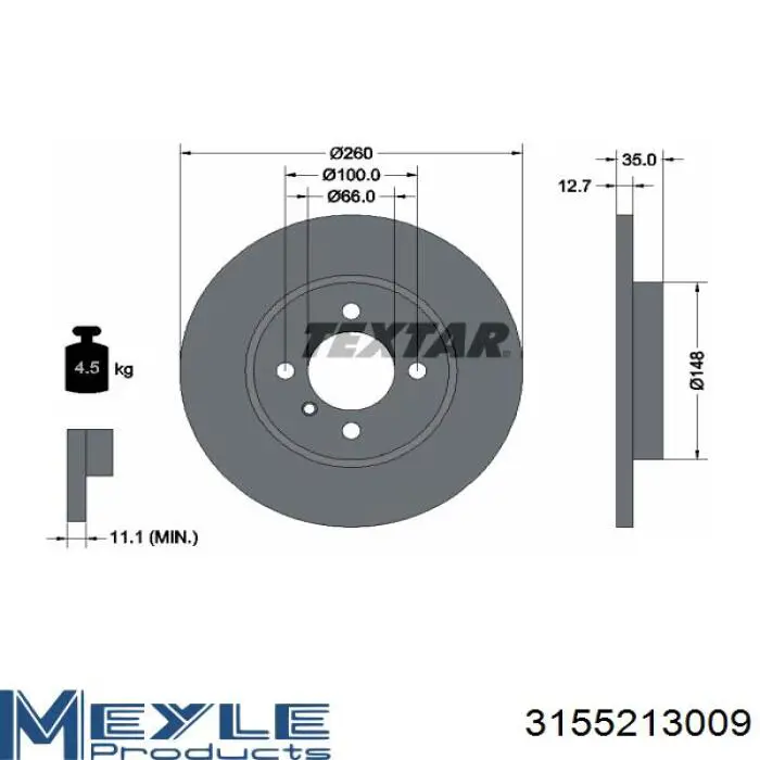 Диск переднього гальма Meyle 3155213009 ціна, від 20.03 USD