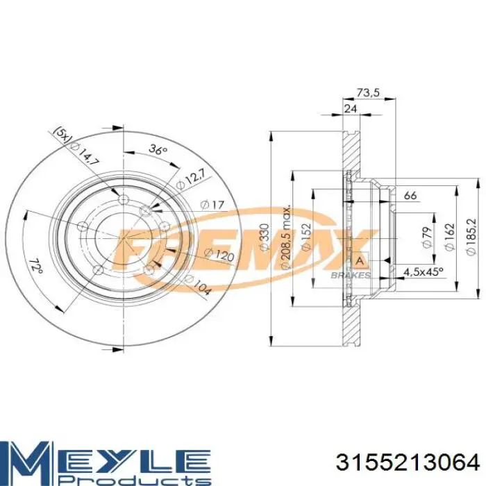 Диск переднього гальма Meyle 3155213064 ціна, від 66.17 USD