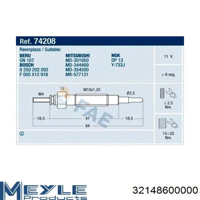 Купити 62900064304 Magneti Marelli Свічка накалу