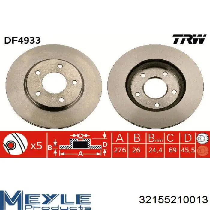 Диск переднього гальма Meyle 32155210013 ціна, від 35.20 USD