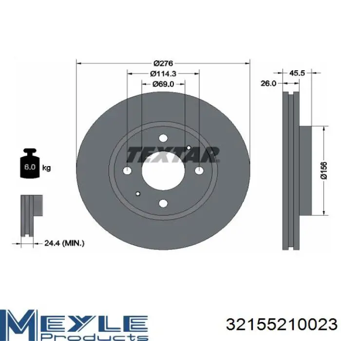 Диск переднього гальма Meyle 32155210023 ціна, від 33.52 USD