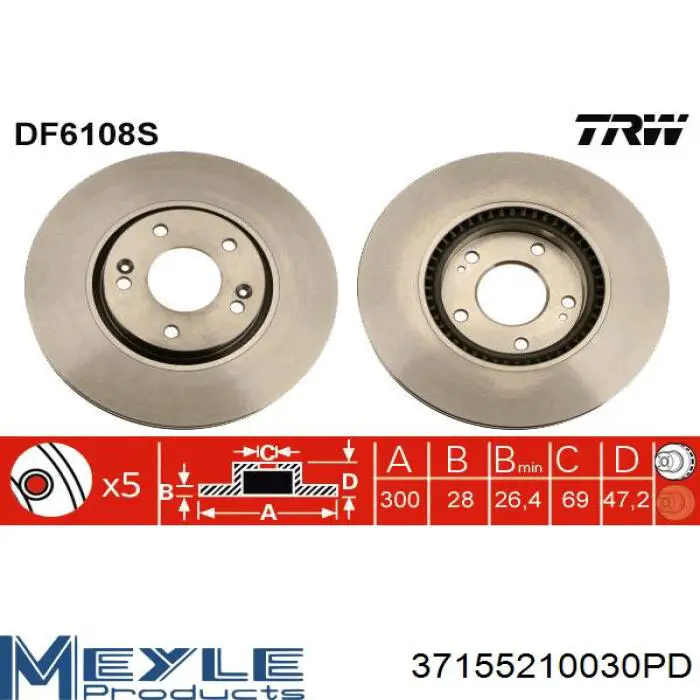 Диск переднього гальма Meyle 37155210030PD ціна, від 52.17 USD
