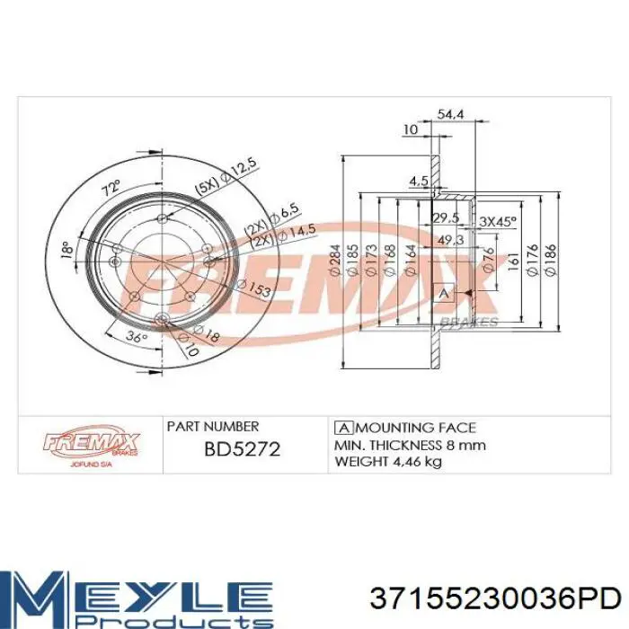 Гальмівні диски 37155230036PD Meyle