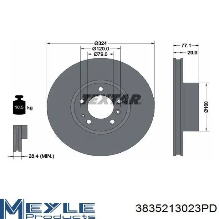 Диск переднього гальма Meyle 3835213023PD ціна, від 74.15 USD