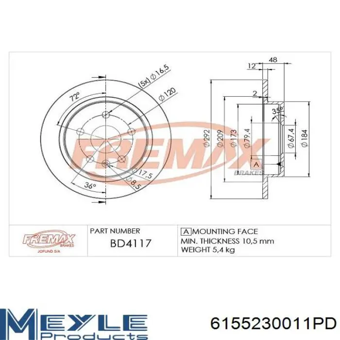 Купити BS7191 FTE Диск заднього гальма
