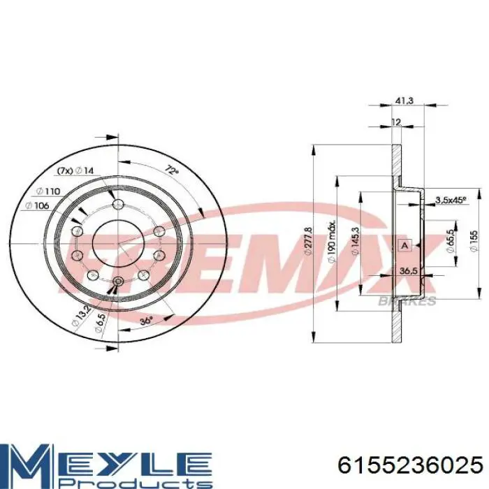 Задні дискові гальма Meyle 6155236025 ціна, від 29.88 USD