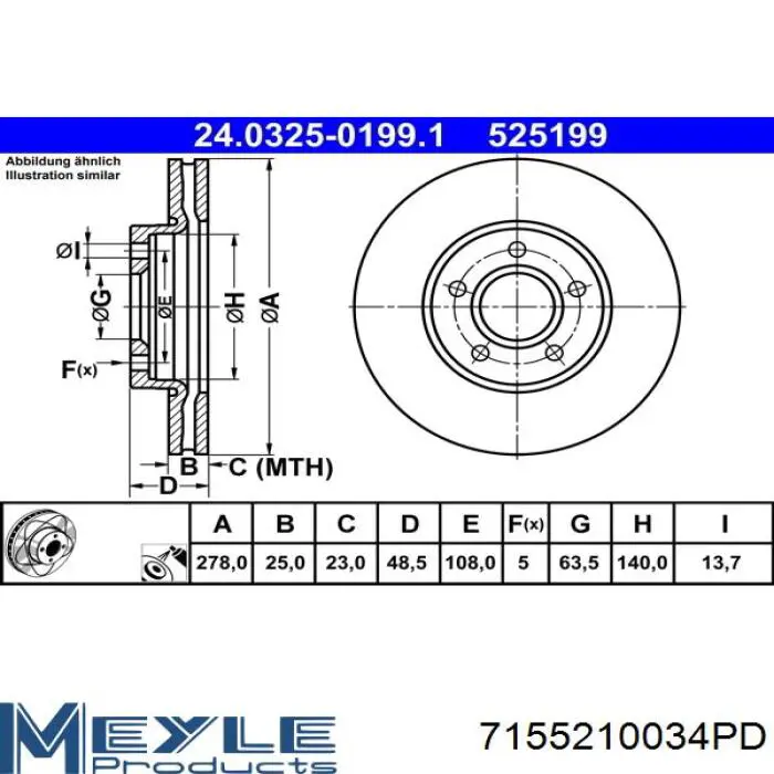 Диск гальмівний передній Meyle 7155210034PD