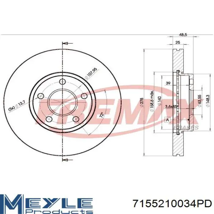 Диск переднього гальма Meyle 7155210034PD ціна, від 45.58 USD