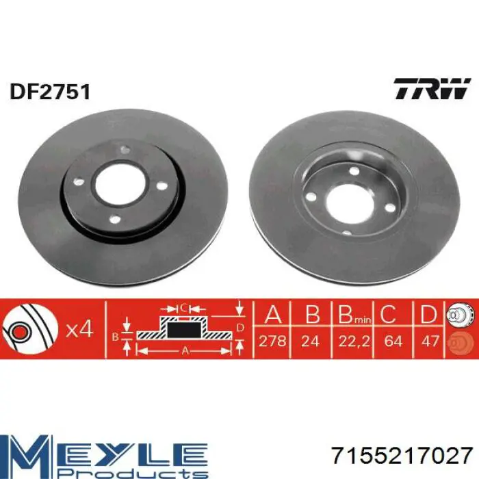 Диск гальмівний передній 7155217027 Meyle