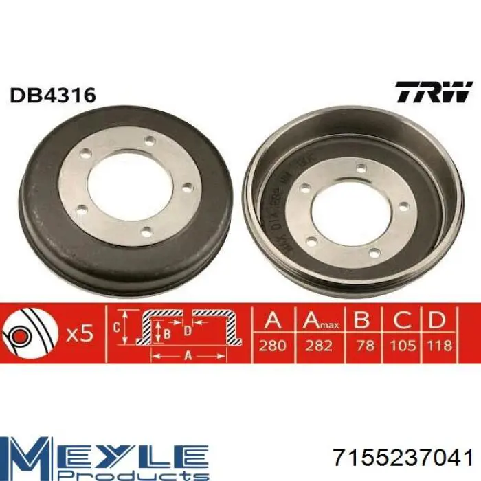 Барабан гальмівний задній 7155237041 Meyle