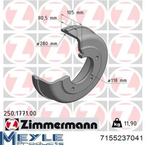 Барабан гальмівний задній Meyle 7155237041