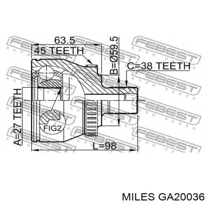 ШРУС зовнішній задній GA20036 Miles