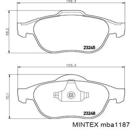 Ремкомплект передніх гальм mba1187 MINTEX