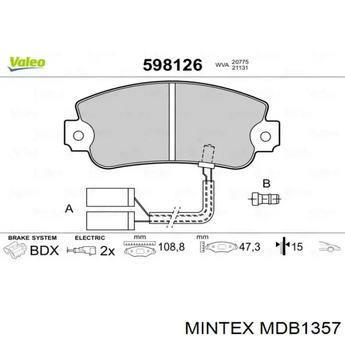 MDB1357 Mintex колодки гальмівні передні, дискові