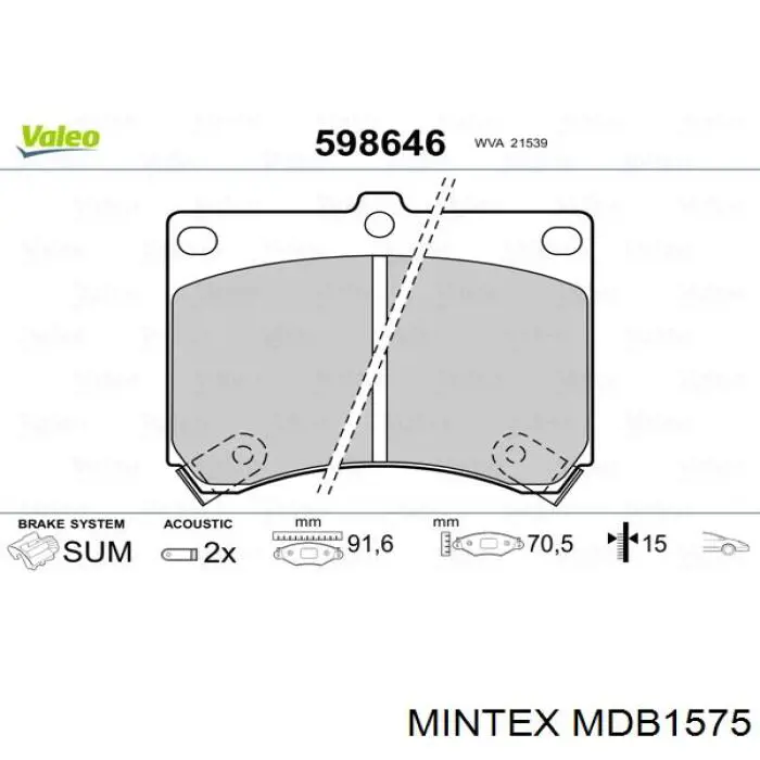 Передні тормозні колодки MDB1575 Mintex