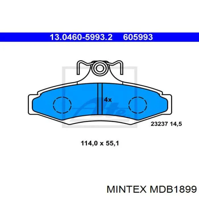 MDB1899 Mintex колодки гальмові задні, дискові