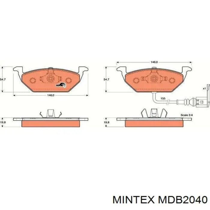Купити MDB2040 Mintex Колодки гальмівні передні, дискові