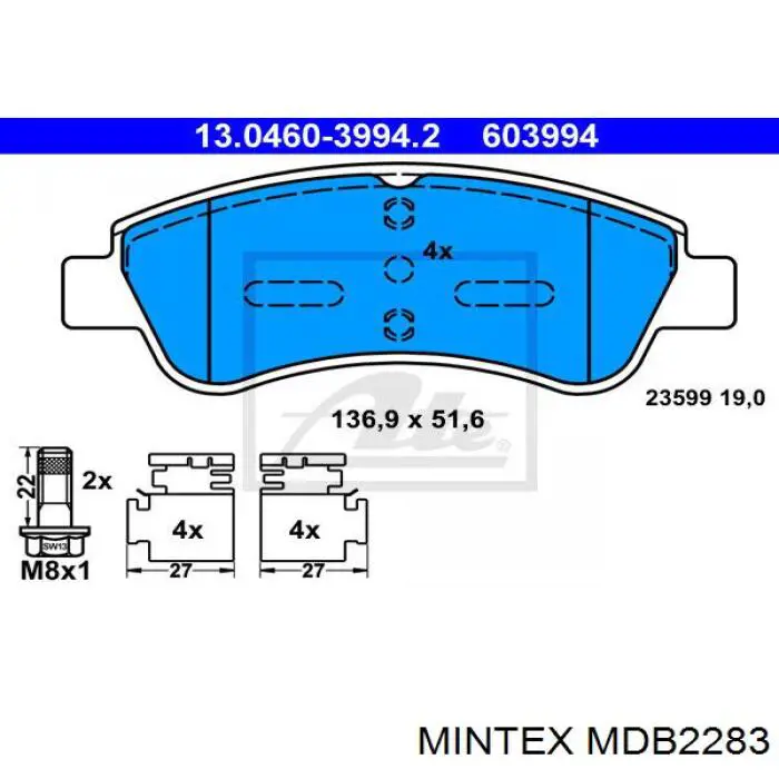 Передні тормозні колодки ADP154202 Blue Print