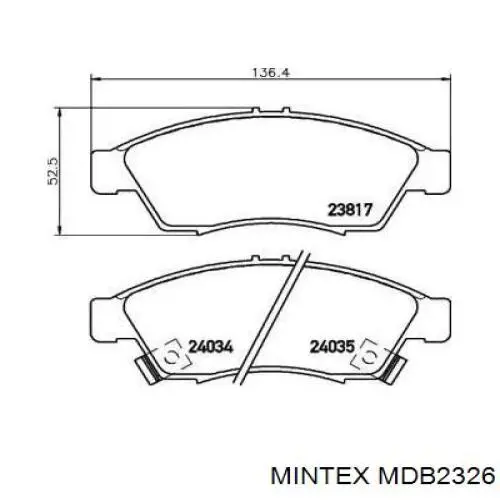 MDB2326 Mintex колодки гальмівні передні, дискові