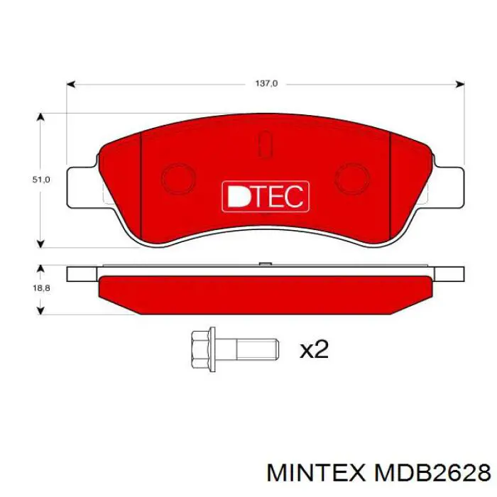 Купити MDB2628 Mintex Колодки гальмівні передні, дискові
