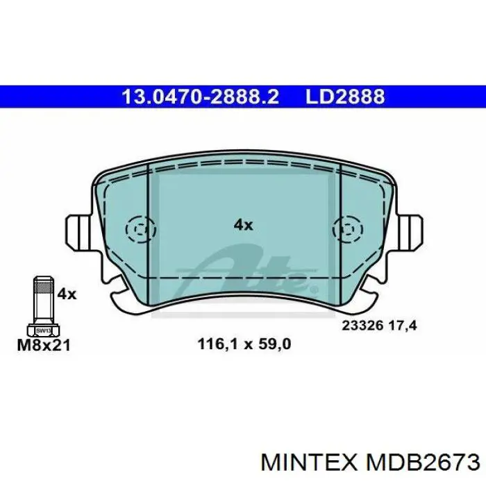 MDB2673 Mintex колодки гальмові задні, дискові