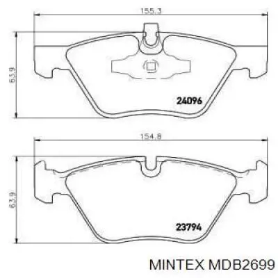 Колодки гальмівні передні, дискові MDB2699 Mintex