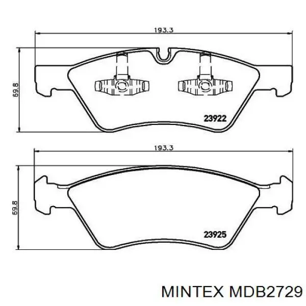 MDB2729 Mintex колодки гальмівні передні, дискові