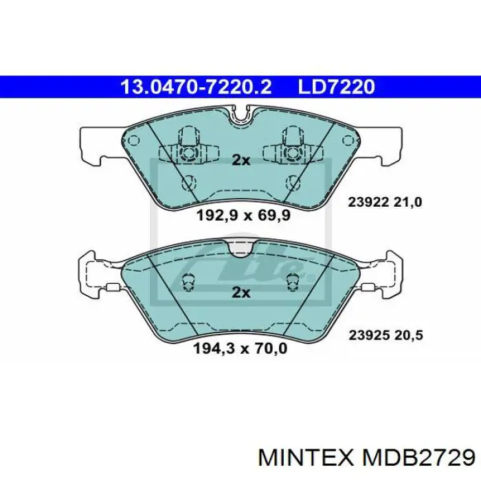 Гальмівні колодки Mintex MDB2729 ціна, від 44.44 USD