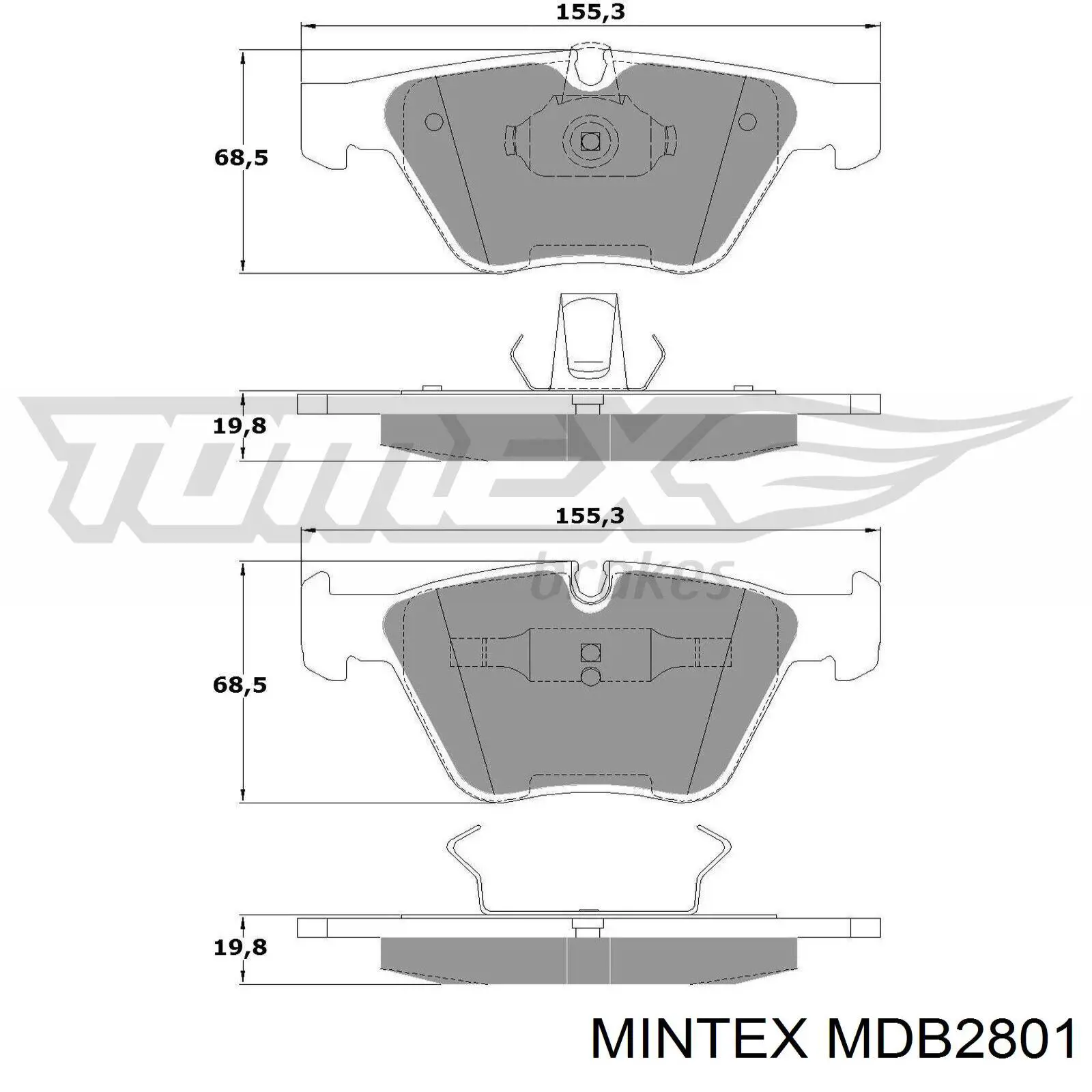 Колодки гальмівні передні, дискові MDB2801 Mintex