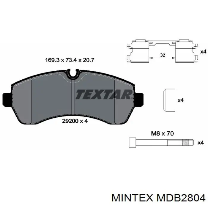 Передні тормозні колодки MDB2804 Mintex