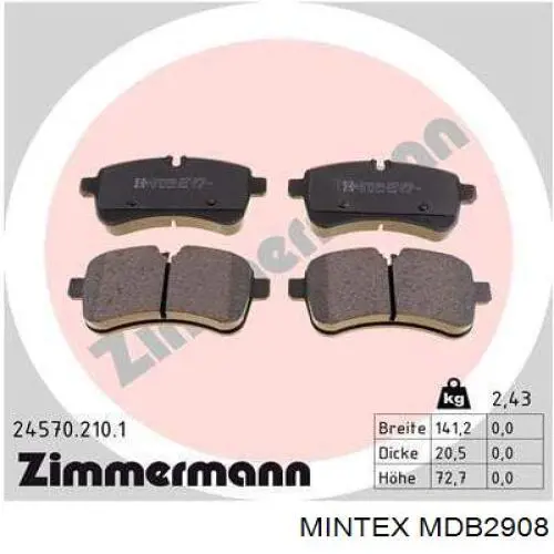 MDB2908 Mintex Колодки гальмівні задні, дискові