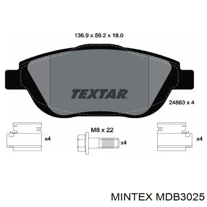 MDB3025 Mintex колодки гальмівні передні, дискові