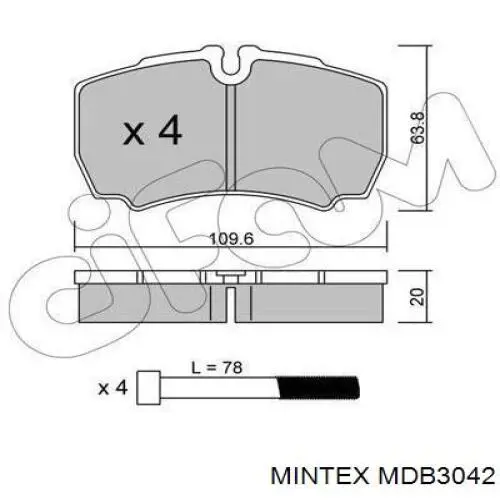 MDB3042 Mintex Колодки гальмівні задні, дискові