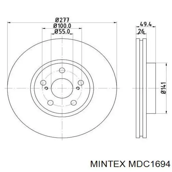 MDC1694 Mintex диск гальмівний передній