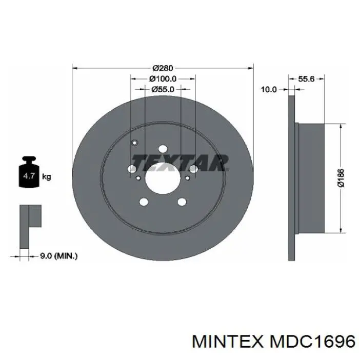 MDC1696 Mintex диск гальмівний задній
