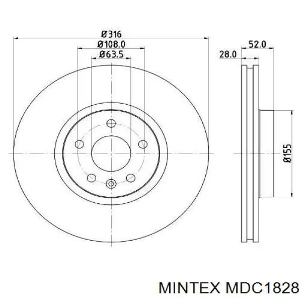 MDC1828 Mintex диск гальмівний передній
