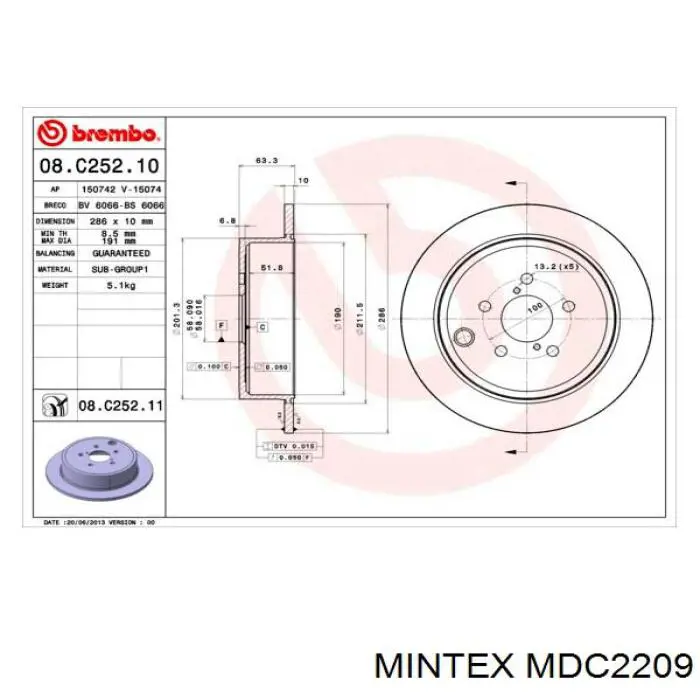 MDC2209 Mintex диск гальмівний задній